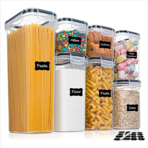 7-Piece Airtight Food Storage Container Set | BPA-Free Clear Plastic Kitchen Organizer with Labels & Pen