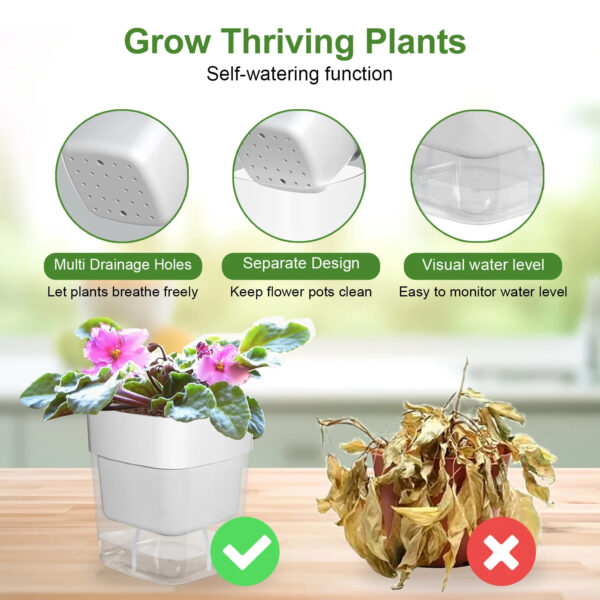 Magnetic Self-Watering Plant Pot | Double-Deck Cotton Rope Auto-Absorbent Lazy Flowerpot for Indoor Garden