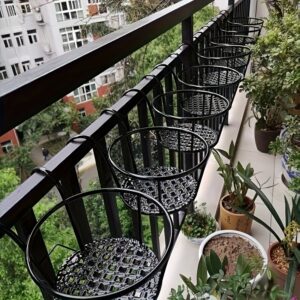 3-Pack Hanging Flower Pot Racks - Heavy-Duty Iron Railing Planter Holders, Metal Hanging Basket Racks with Over-The-Fence Hooks for Patio, Balcony, and Yard