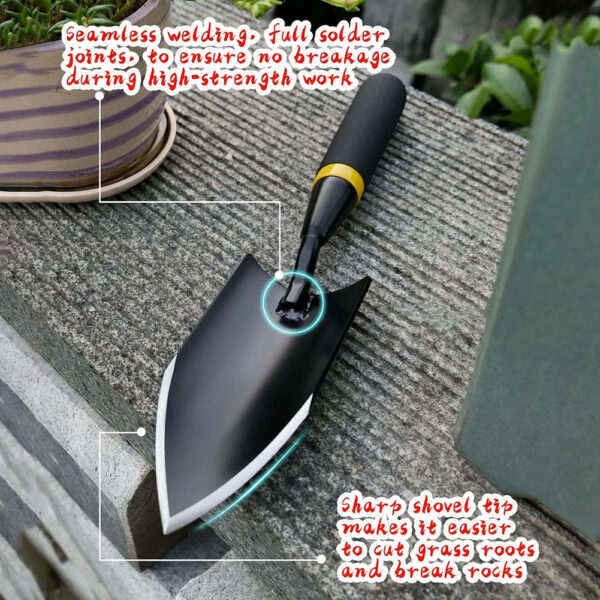 1 Heavy Duty Carbon Steel Garden Trowel - Seamless Welded Hand Shovel with Non-Slip Rubberized Handle for Digging, Planting, and Transplanting in Hard Rocky Soil