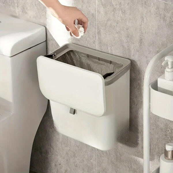 Wall-Mounted Kitchen Trash Can - Space-Saving Hanging Garbage Bin for Cabinet Door, Slim Plastic Compost Bucket and Wastebasket for Under-Sink and Countertop