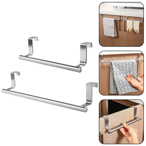 Over-the-Cabinet Stainless Steel Towel Bar – No-Drill Hanging Rack for Kitchen and Bathroom Cabinets