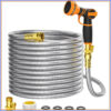 100ft Stainless Steel Garden Hose 5/8" - Heavy Duty 304 Metal Water Hose, No-Kink Flexible Lightweight Hose with 9-Pattern Spray Nozzle