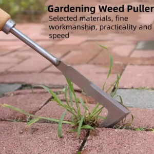 13.5" L-Shaped Stainless Steel Crack Weeding Tool - Manual Garden Hand Weeder with Ergonomic Wooden Handle for Patio, Driveway, and Sidewalk Gap Cleaning
