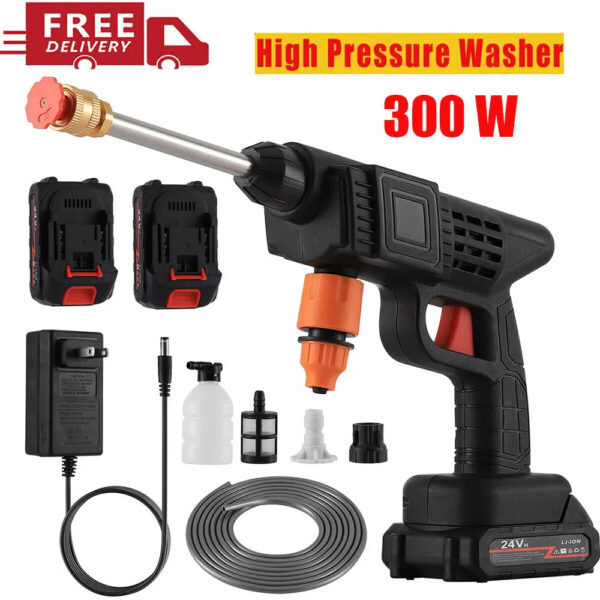 Cordless High Pressure Washer Gun Kit - 24V Portable Power Cleaner with 6000mAh Rechargeable Battery, 2-in-1 Adjustable Spray Nozzle and Foam Generator