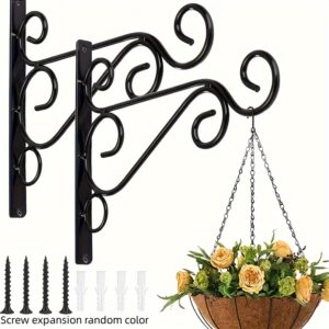 10-Inch Hanging Plant Brackets (2-Pack) - Heavy-Duty Iron Wall-Mounted Plant Hooks, Decorative Metal Scroll Hanger for Bird Feeders, Lanterns, Wind Chimes, and Planters with Screws Included