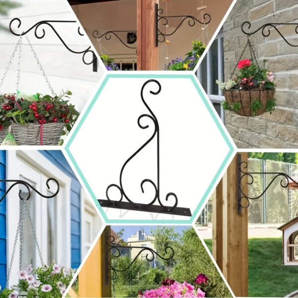 10-Inch Hanging Plant Brackets (2-Pack) - Heavy-Duty Iron Wall-Mounted Plant Hooks, Decorative Metal Scroll Hanger for Bird Feeders, Lanterns, Wind Chimes, and Planters with Screws Included