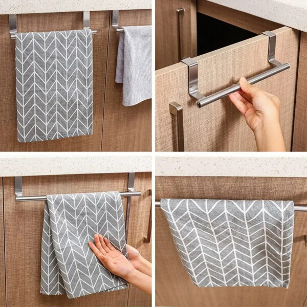 Over-the-Cabinet Stainless Steel Towel Bar – No-Drill Hanging Rack for Kitchen and Bathroom Cabinets