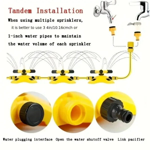360-Degree Automatic Rotating Lawn Sprinkler System - Large Area Coverage Garden Irrigation Kit with Flexible Water Pipe Hose and Multi-Spray Options