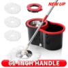 360° Spin Mop and Bucket Set with Stainless Steel Wringer - Heavy Duty Floor Cleaning System with 61-Inch Long Adjustable Handle and 3 Microfiber Replacement Mop Heads