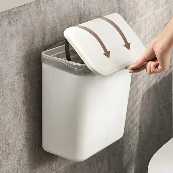 Wall-Mounted Kitchen Trash Can - Space-Saving Hanging Garbage Bin for Cabinet Door, Slim Plastic Compost Bucket and Wastebasket for Under-Sink and Countertop