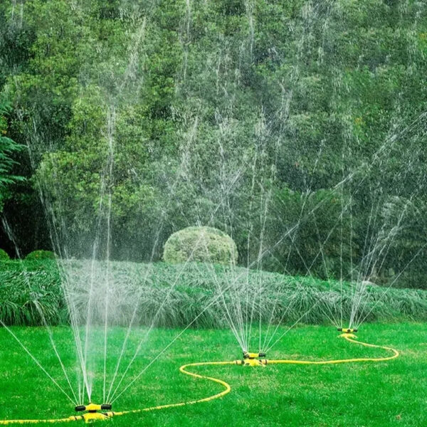 360-Degree Automatic Rotating Lawn Sprinkler System - Large Area Coverage Garden Irrigation Kit with Flexible Water Pipe Hose and Multi-Spray Options