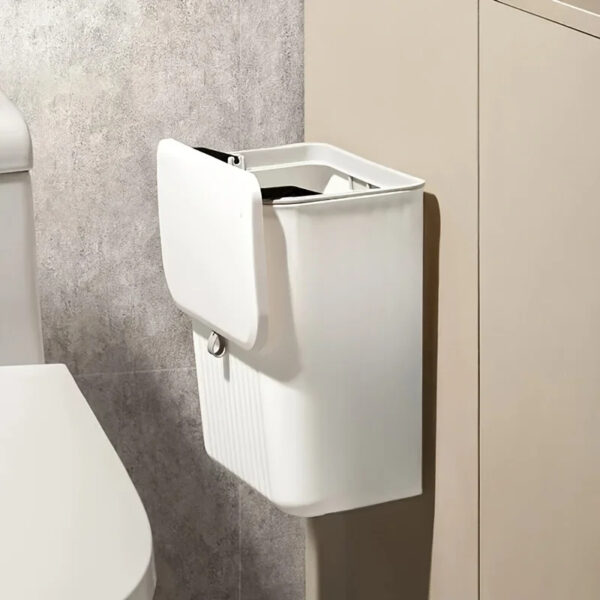 Wall-Mounted Kitchen Trash Can - Space-Saving Hanging Garbage Bin for Cabinet Door, Slim Plastic Compost Bucket and Wastebasket for Under-Sink and Countertop