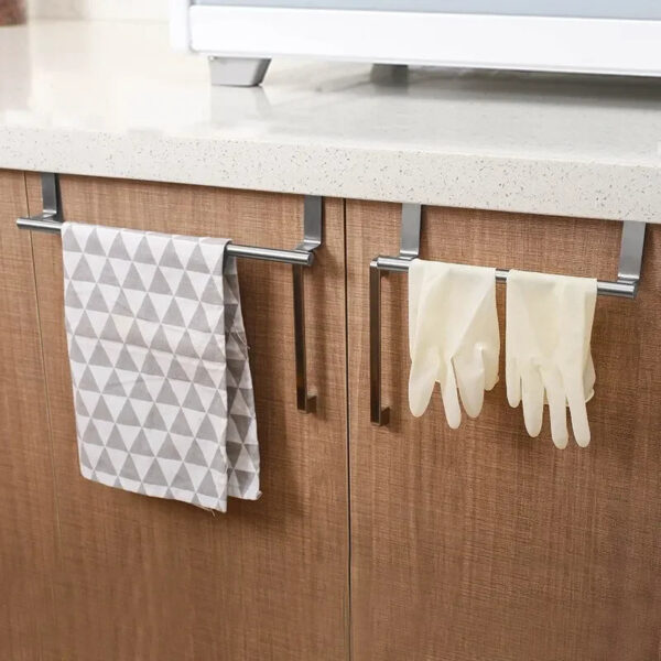 Over-the-Cabinet Stainless Steel Towel Bar – No-Drill Hanging Rack for Kitchen and Bathroom Cabinets