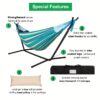 4e5b4dfa-98d1-431b-a03e-f994d5248c79 (1) Heavy-Duty Double Hammock with Steel Stand - 450 lbs Capacity Portable Outdoor/Indoor Lounger with Carry Case, Blue Striped Camping and Patio Hammock Combo