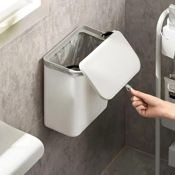 Wall-Mounted Kitchen Trash Can - Space-Saving Hanging Garbage Bin for Cabinet Door, Slim Plastic Compost Bucket and Wastebasket for Under-Sink and Countertop