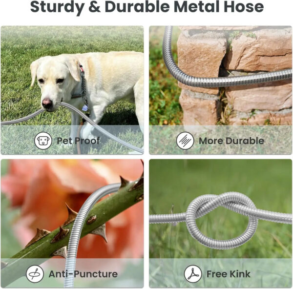 100ft Stainless Steel Garden Hose 5/8" - Heavy Duty 304 Metal Water Hose, No-Kink Flexible Lightweight Hose with 9-Pattern Spray Nozzle