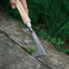 13.5" L-Shaped Stainless Steel Crack Weeding Tool - Manual Garden Hand Weeder with Ergonomic Wooden Handle for Patio, Driveway, and Sidewalk Gap Cleaning