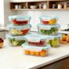 16-Piece Glass Food Storage Containers Set - 8 Borosilicate Glass Lunch Boxes with Airtight Locking Lids, Oven and Microwave Safe Meal Prep Containers for Fruits, Salads, and Veggies