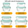 16-Piece Glass Food Storage Containers Set - 8 Borosilicate Glass Lunch Boxes with Airtight Locking Lids, Oven and Microwave Safe Meal Prep Containers for Fruits, Salads, and Veggies