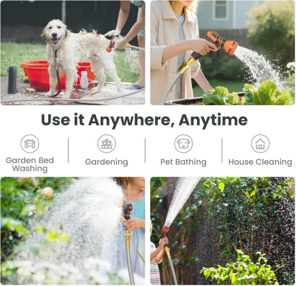 100ft Stainless Steel Garden Hose 5/8" - Heavy Duty 304 Metal Water Hose, No-Kink Flexible Lightweight Hose with 9-Pattern Spray Nozzle