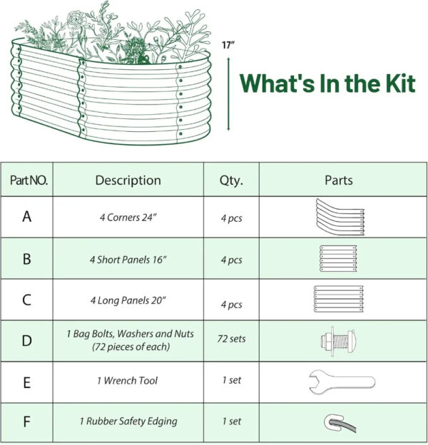 17" Tall Raised Garden Bed Kit - 12-in-1 Modular Galvanized Metal Planter Box, Large Weatherproof Corrugated Steel Garden Kit for Vegetables, Flowers, and Herbs (Midnight Grey)