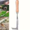 13.5" L-Shaped Stainless Steel Crack Weeding Tool - Manual Garden Hand Weeder with Ergonomic Wooden Handle for Patio, Driveway, and Sidewalk Gap Cleaning