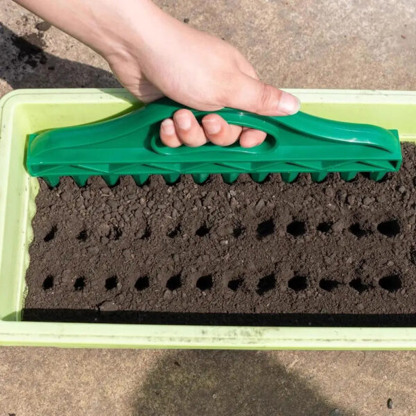 Manual Garden Seed Sower & Soil Tamper - Portable Row Packer and Dirt Compactor Tool for Seed Planting and Germination