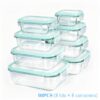 16-Piece Glass Food Storage Containers Set - 8 Borosilicate Glass Lunch Boxes with Airtight Locking Lids, Oven and Microwave Safe Meal Prep Containers for Fruits, Salads, and Veggies