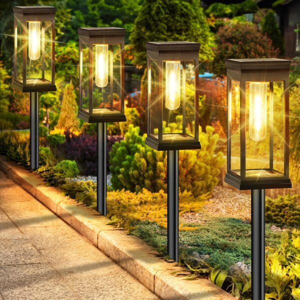 Outdoor Solar Pathway Lights (8-Pack) - Bright IP44 Waterproof Solar Garden Lights, Modern Matte Black Landscape Lighting for Yard, Patio, Walkway, and Driveway (Warm White)