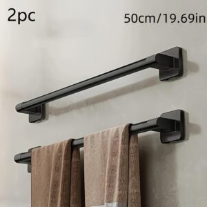 2-Pack Matte Black Bathroom Towel Bar Set - 19.6" No-Drill Wall-Mounted Towel Holder, Heavy Duty Self-Adhesive Storage Rail for Towels, Washcloths, and Kitchen Linens (50cm)