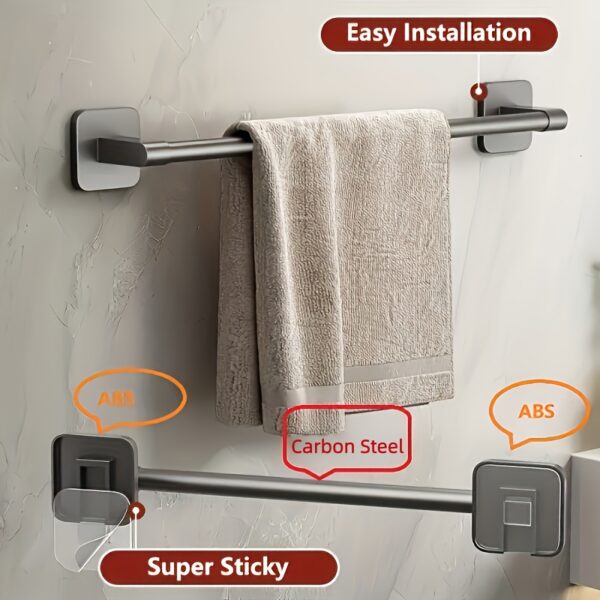 2-Pack Matte Black Bathroom Towel Bar Set - 19.6" No-Drill Wall-Mounted Towel Holder, Heavy Duty Self-Adhesive Storage Rail for Towels, Washcloths, and Kitchen Linens (50cm)