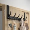 Matte Black Over the Door Hook Organizer Rack - 15.4" Space Aluminum Towel Hanger, No-Drill Clothes, Coat & Hat Storage Rail with 5 Heavy-Duty Double Hooks