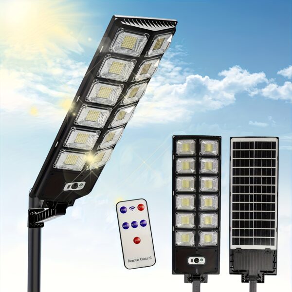 504 LED Commercial Solar Street Light Outdoor Waterproof - Dusk to Dawn Solar Parking Lot Light with Remote Control, High-Brightness Security Floodlight for Yard and Garden