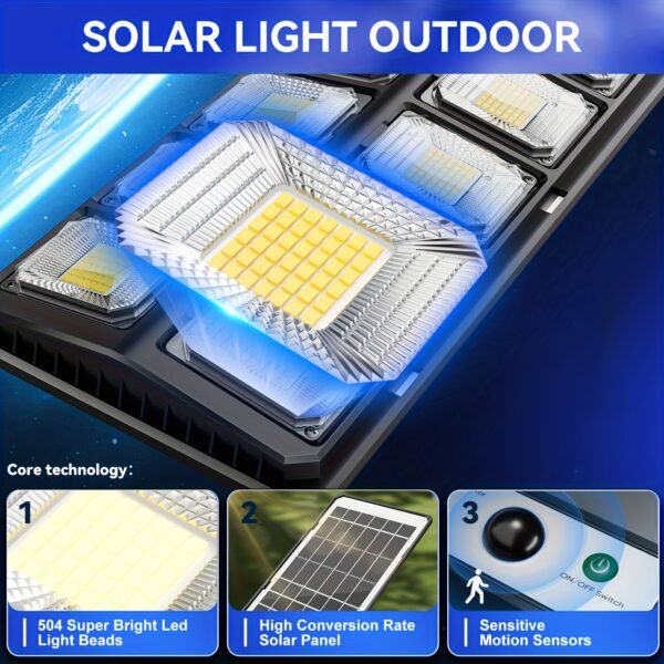 504 LED Commercial Solar Street Light Outdoor Waterproof - Dusk to Dawn Solar Parking Lot Light with Remote Control, High-Brightness Security Floodlight for Yard and Garden