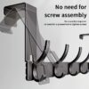 Matte Black Over the Door Hook Organizer Rack - 15.4" Space Aluminum Towel Hanger, No-Drill Clothes, Coat & Hat Storage Rail with 5 Heavy-Duty Double Hooks