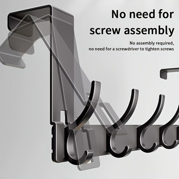 Matte Black Over the Door Hook Organizer Rack - 15.4" Space Aluminum Towel Hanger, No-Drill Clothes, Coat & Hat Storage Rail with 5 Heavy-Duty Double Hooks