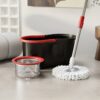 360° Spin Mop and Bucket Set with Stainless Steel Wringer - Heavy Duty Floor Cleaning System with 61-Inch Long Adjustable Handle and 3 Microfiber Replacement Mop Heads
