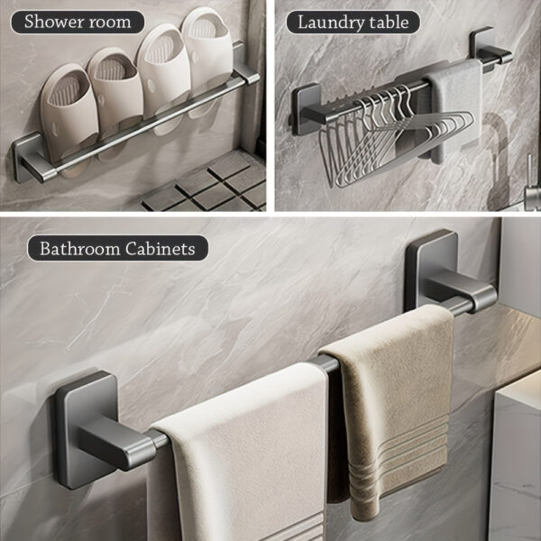 2-Pack Matte Black Bathroom Towel Bar Set - 19.6" No-Drill Wall-Mounted Towel Holder, Heavy Duty Self-Adhesive Storage Rail for Towels, Washcloths, and Kitchen Linens (50cm)