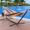df6ca3bd-91e4-4464-827d-ffbf959b8ccd Heavy-Duty Double Hammock with Steel Stand - 450 lbs Capacity Portable Outdoor/Indoor Lounger with Carry Case, Blue Striped Camping and Patio Hammock Combo