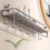 Heavy-Duty Rustproof Shower Caddy Organizer - No-Drill Suction Cup Bathroom Shelf with Towel Bar and Hanging Hooks, Premium Perforated Aluminum Storage Rack