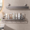 Heavy-Duty Rustproof Shower Caddy Organizer - No-Drill Suction Cup Bathroom Shelf with Towel Bar and Hanging Hooks, Premium Perforated Aluminum Storage Rack