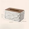 Modern Wavy Tissue Box Holder with Wood Lid – Minimalist Square Organizer for Bathroom & Living Room (Black)