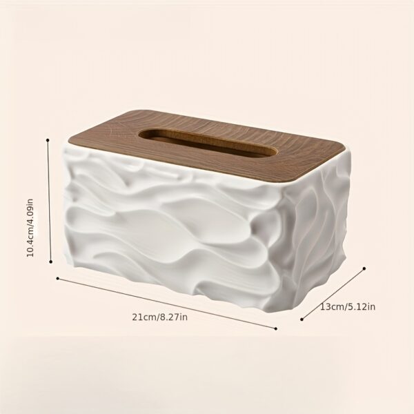Modern Wavy Tissue Box Holder with Wood Lid – Minimalist Square Organizer for Bathroom & Living Room (Black)