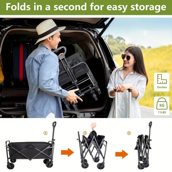 680LBS All-Terrain Heavy Duty Folding Wagon Cart – Large Capacity Multifunctional Utility Wagon for Camping, Gardening & Outdoor Sports (Black)