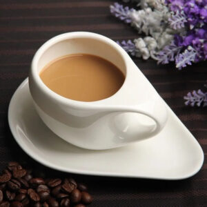 Creative Ceramic Coffee Cup and Saucer Set (200ml) - Modern European Crooked-Style Porcelain Tea Mug, Elegant Asymmetric Espresso & Milk Cup for Luxury Afternoon Tea