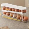 Automatic Rolling Egg Dispenser for Fridge - Double-Layer Space-Saving Fridge Door Egg Storage Box, Clear Plastic Gravity-Fed Egg Holder Rack Organizer for Kitchen Countertop and Refrigerator