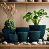 Modern Resin Planters with Saucers (6-Pack Multi-Size Set) - Elegant Ribbed Indoor Flower Pots, Weather-Resistant Decorative Garden Pots for Houseplants, Succulents, and Herbs