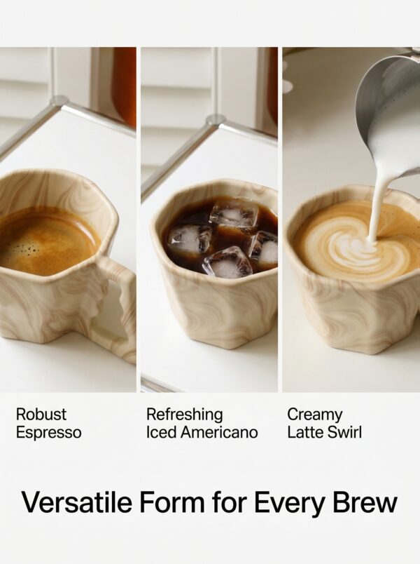 Creative Irregular Ceramic Coffee Mug – Stylish Marble Ink Wash Espresso & Latte Cup with Textured Handle