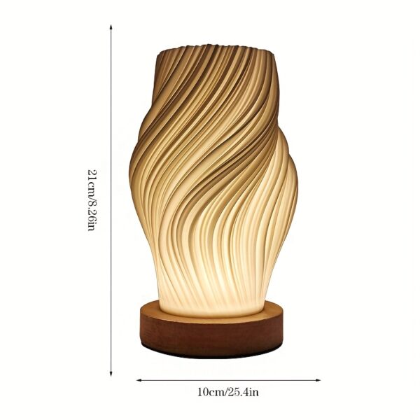 Modern Dimmable LED Table Lamp – Minimalist Wavy Accent Nightlight with Wood Base for Bedroom & Living Room
